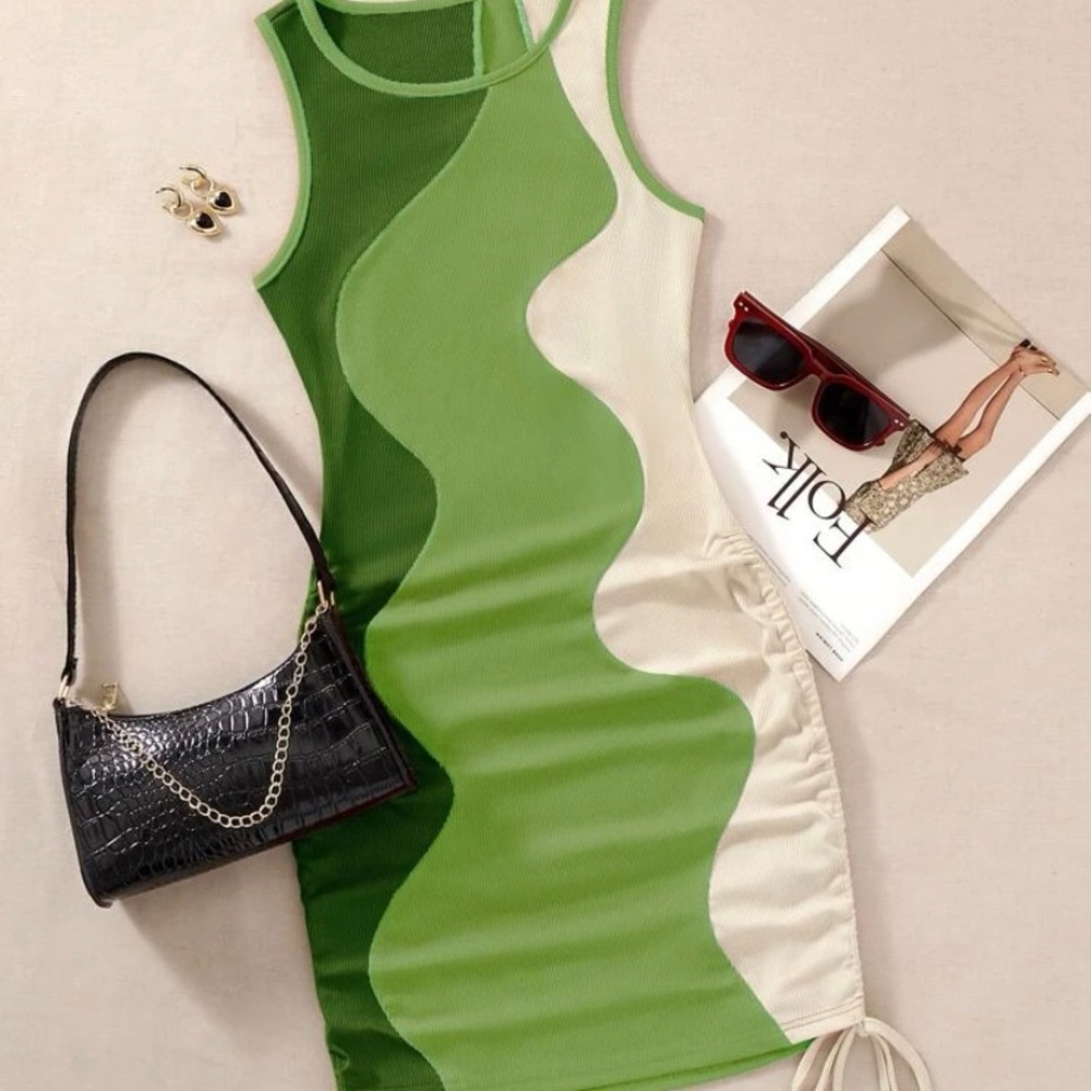 Drawstring Side Color Block Bodycon Tank dress